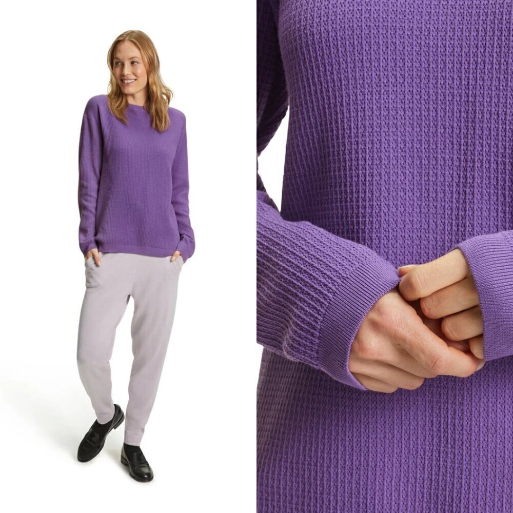 Falke Organic Cotton Textured Knit Sweater Lilac Purple S Crew Neck Pastel Top
